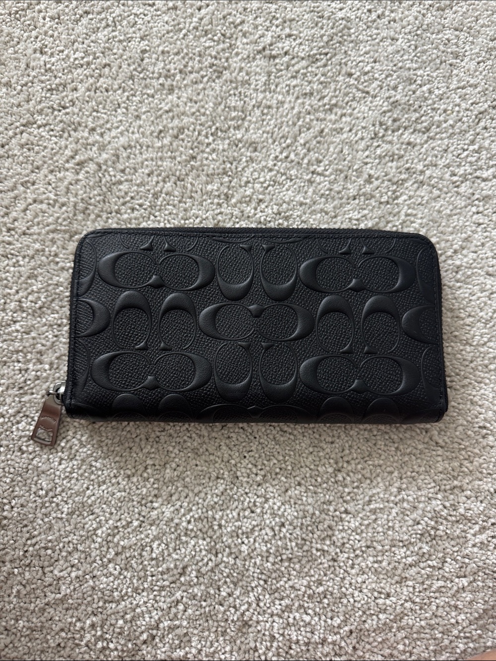 Coach Black Embossed Signature Zip Wallet